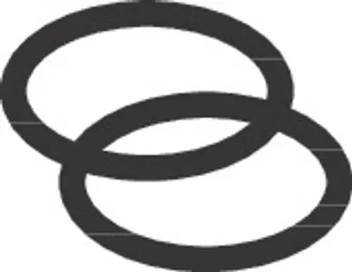 Schwarze O-Ringe, überlappend angeordnet, eignen sich für verschiedene Dichtungsanwendungen. Hergestellt oder vertrieben von Hansgrohe.